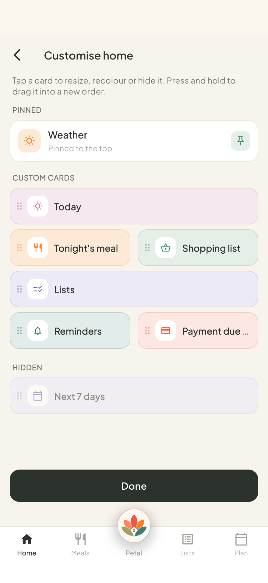 Petal Home customise home screen