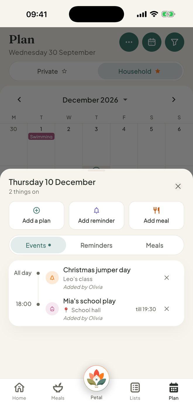 Tap a day on Plan, in the Petal Home app