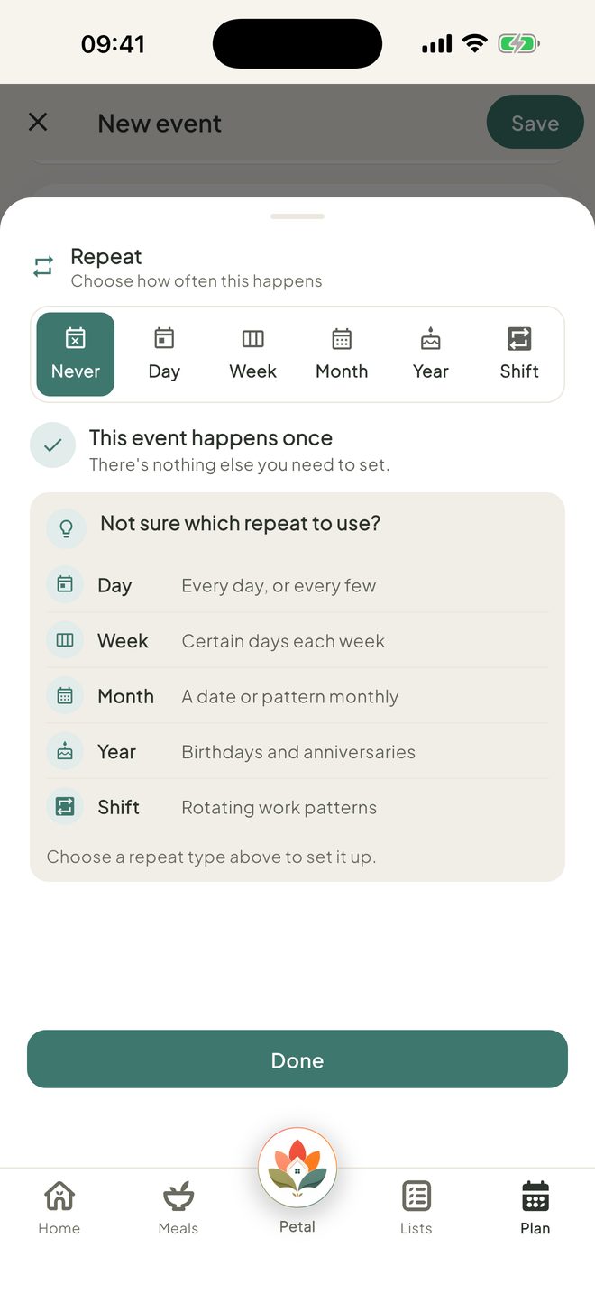 Choose Shift, in the Petal Home app