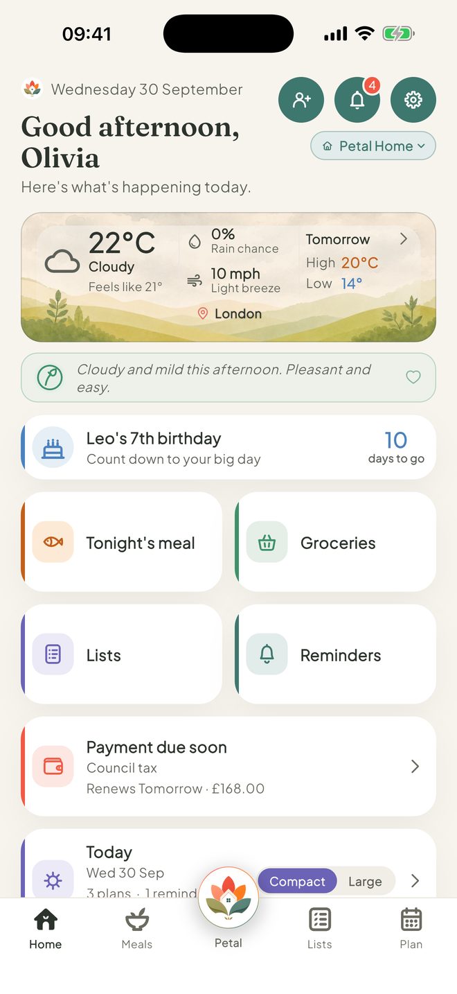Add a card, in the Petal Home app