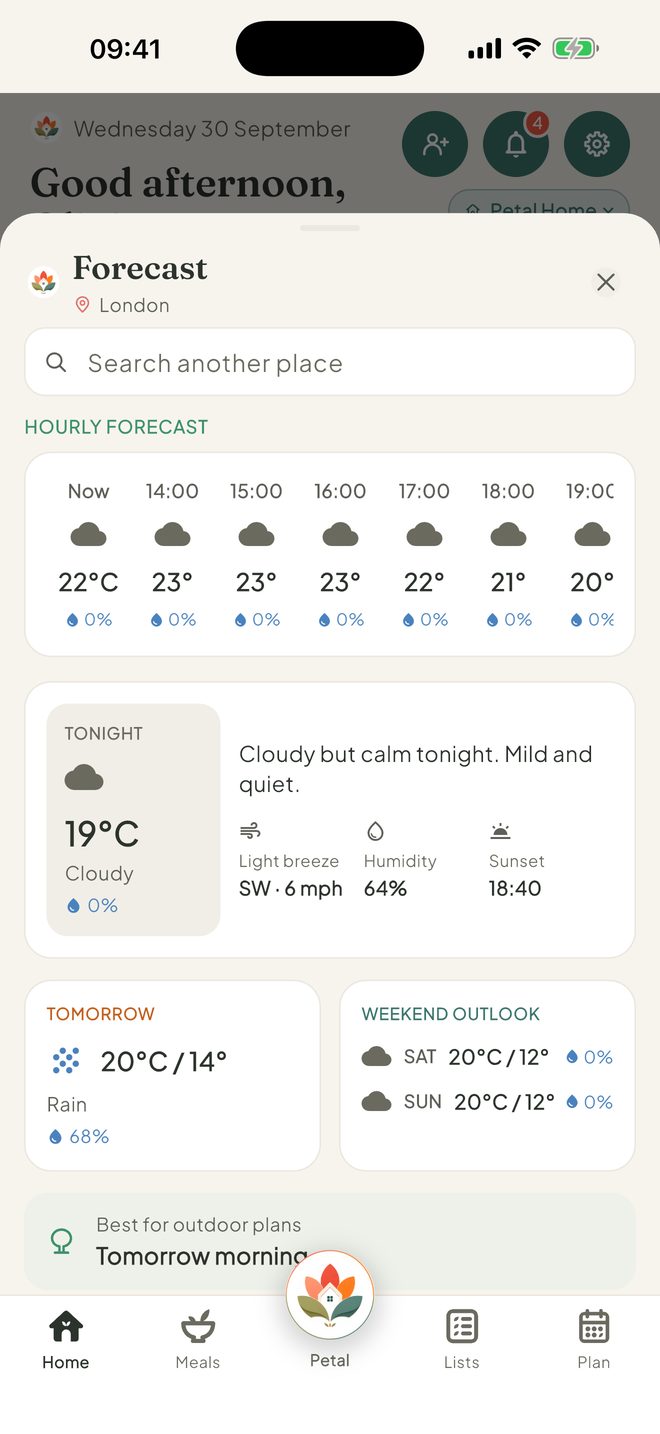 Open the forecast, in the Petal Home app