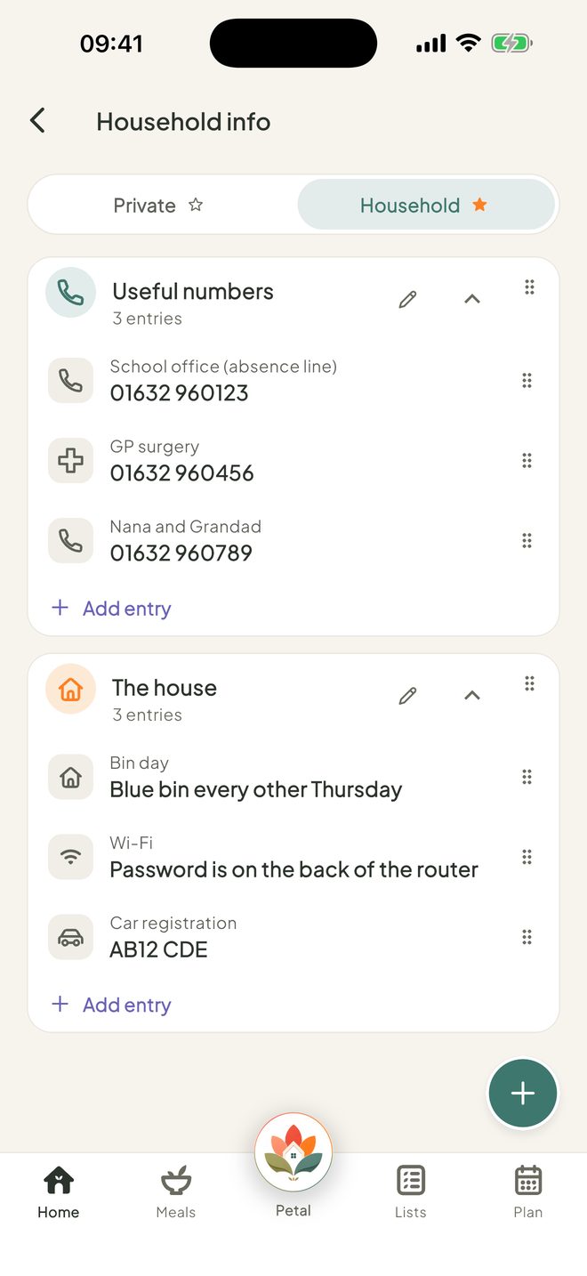 Add an entry, in the Petal Home app
