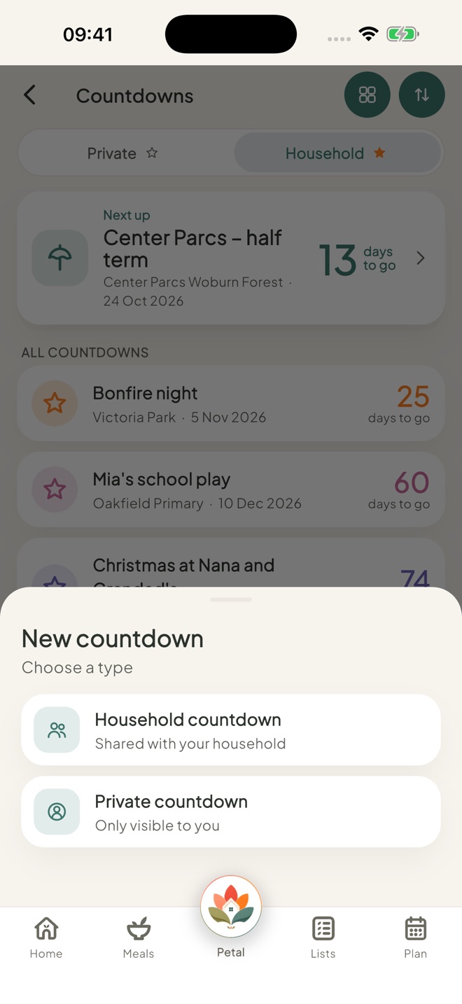 Add a countdown, in the Petal Home app