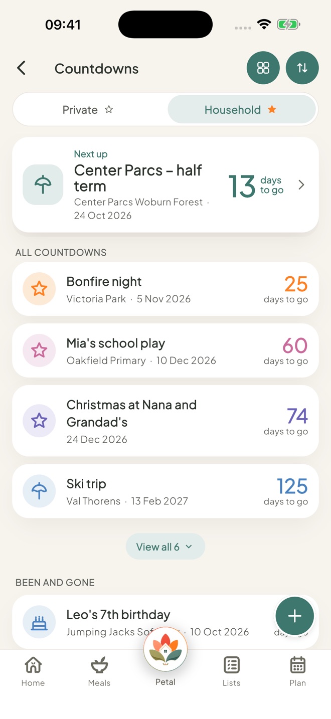 Open Countdowns, in the Petal Home app
