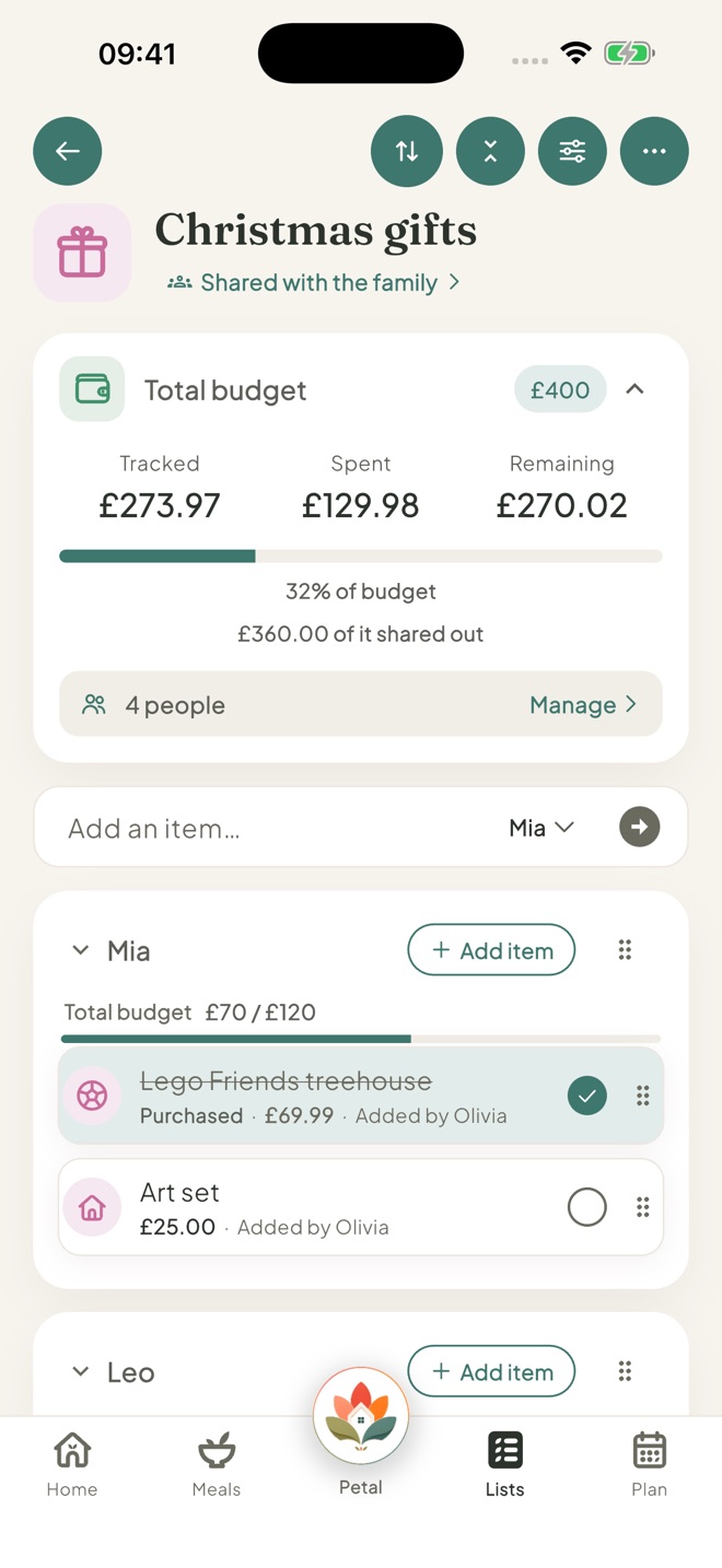 Track a budget, in the Petal Home app