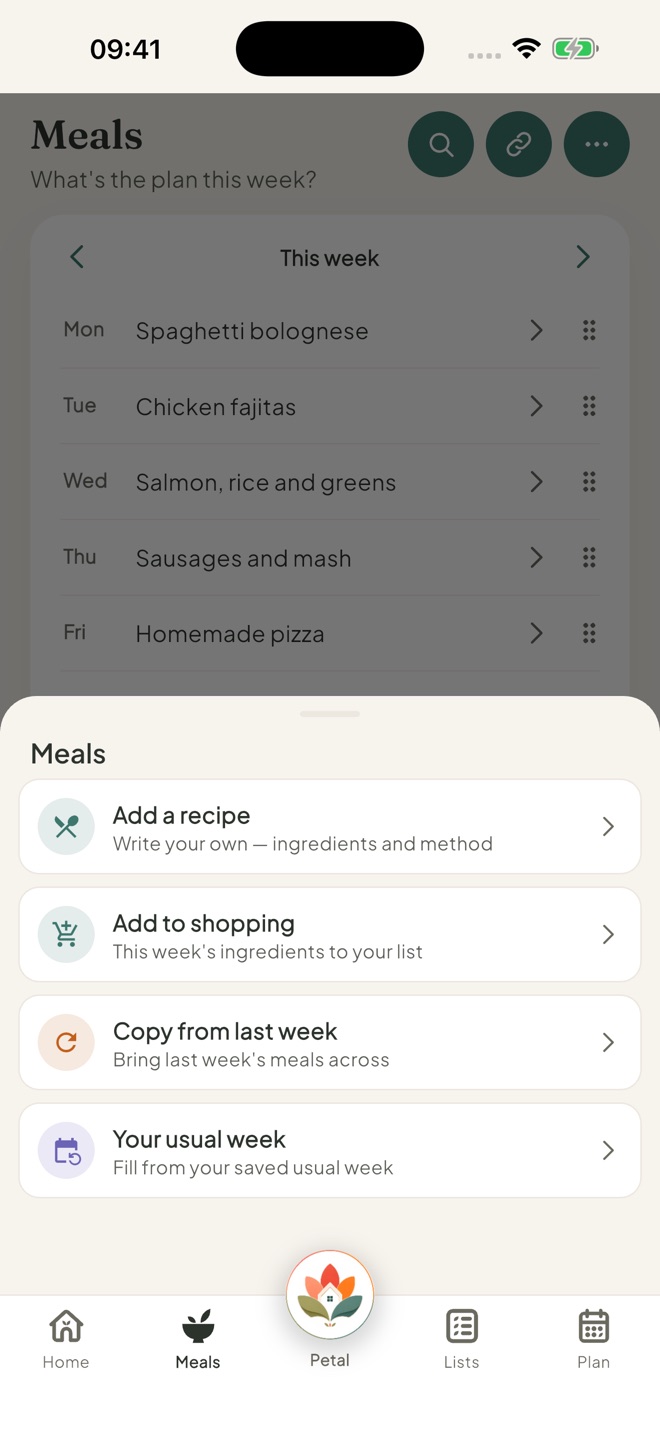 Open Your usual week, in the Petal Home app