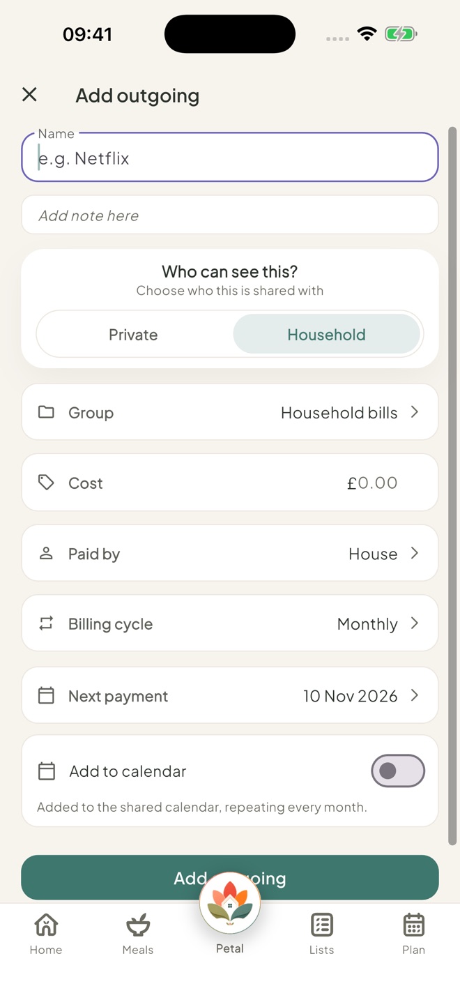Fill it in, in the Petal Home app