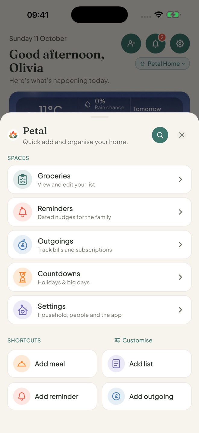 Tap the Petal button, in the Petal Home app