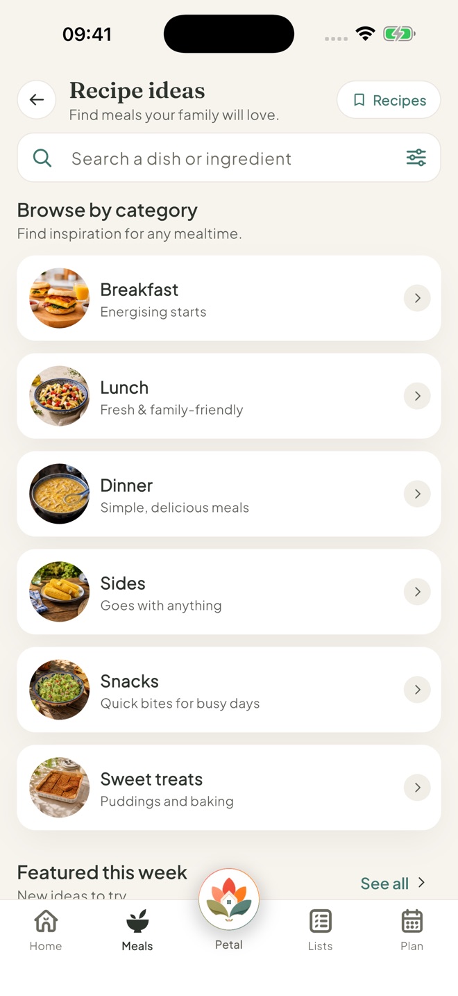 Browse or search, in the Petal Home app