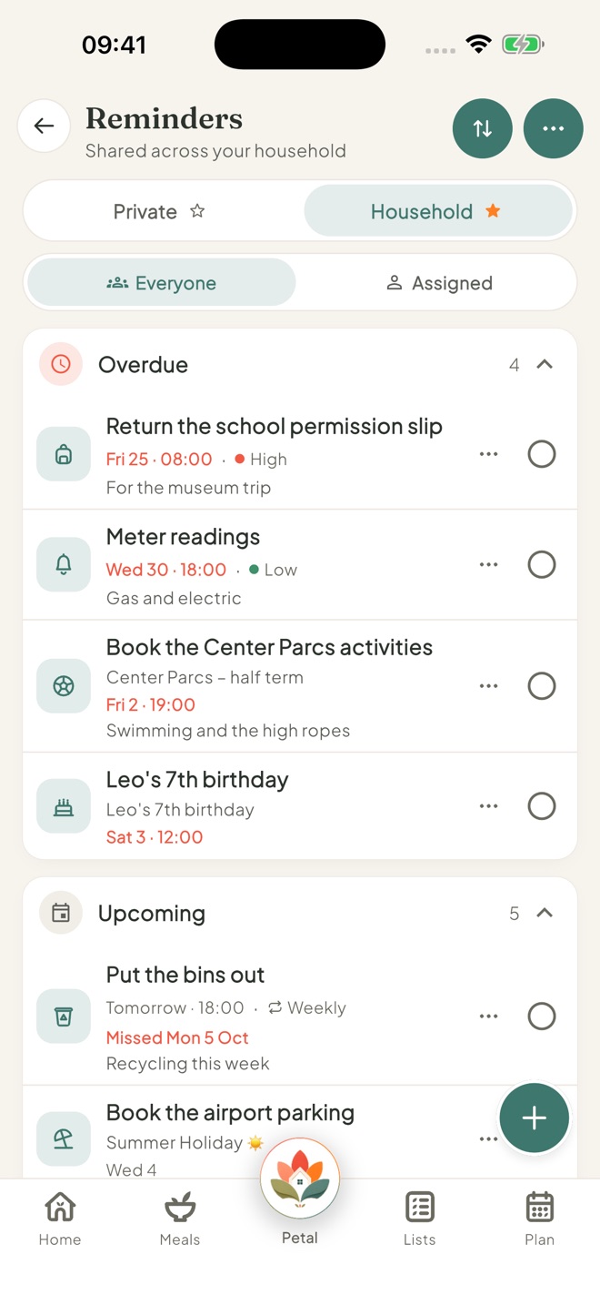 Open Reminders, in the Petal Home app