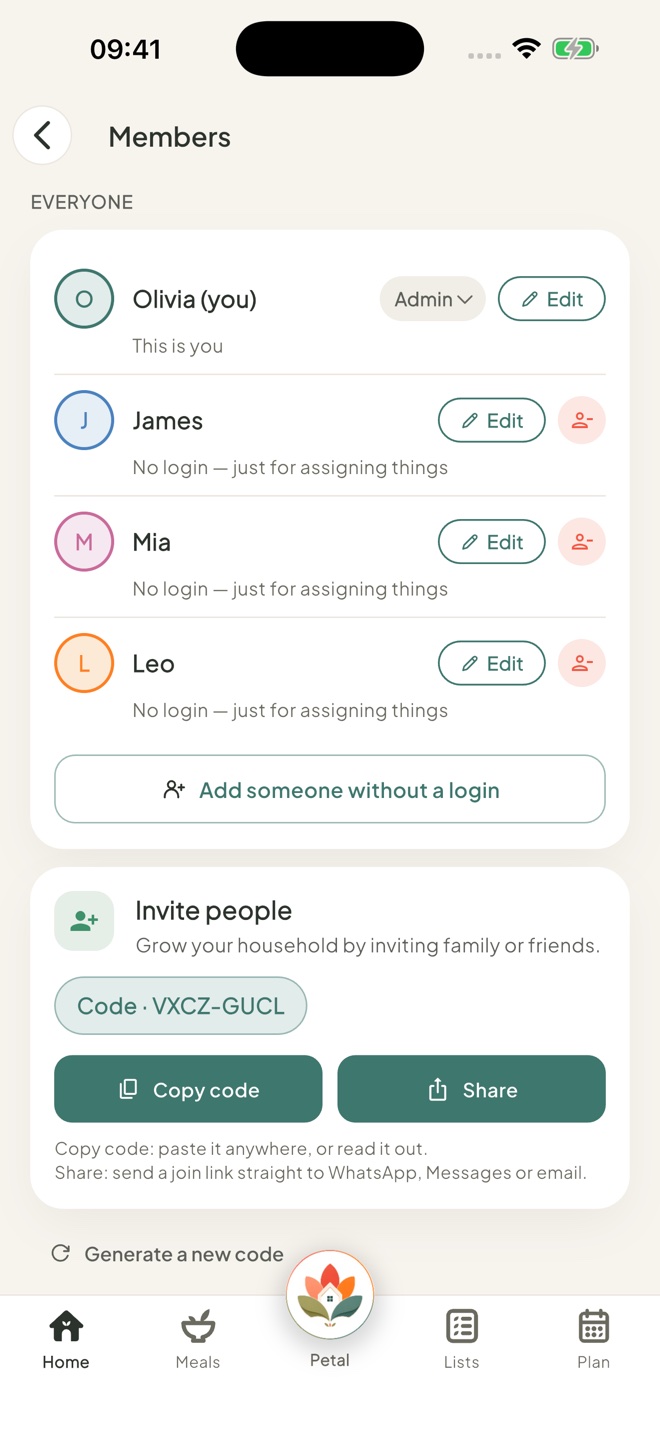 Open Members, in the Petal Home app