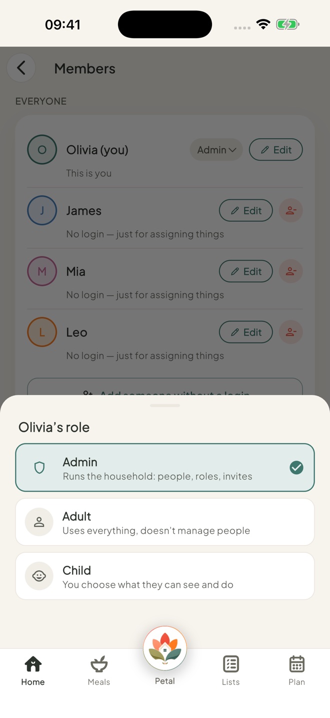 Tap their role, in the Petal Home app