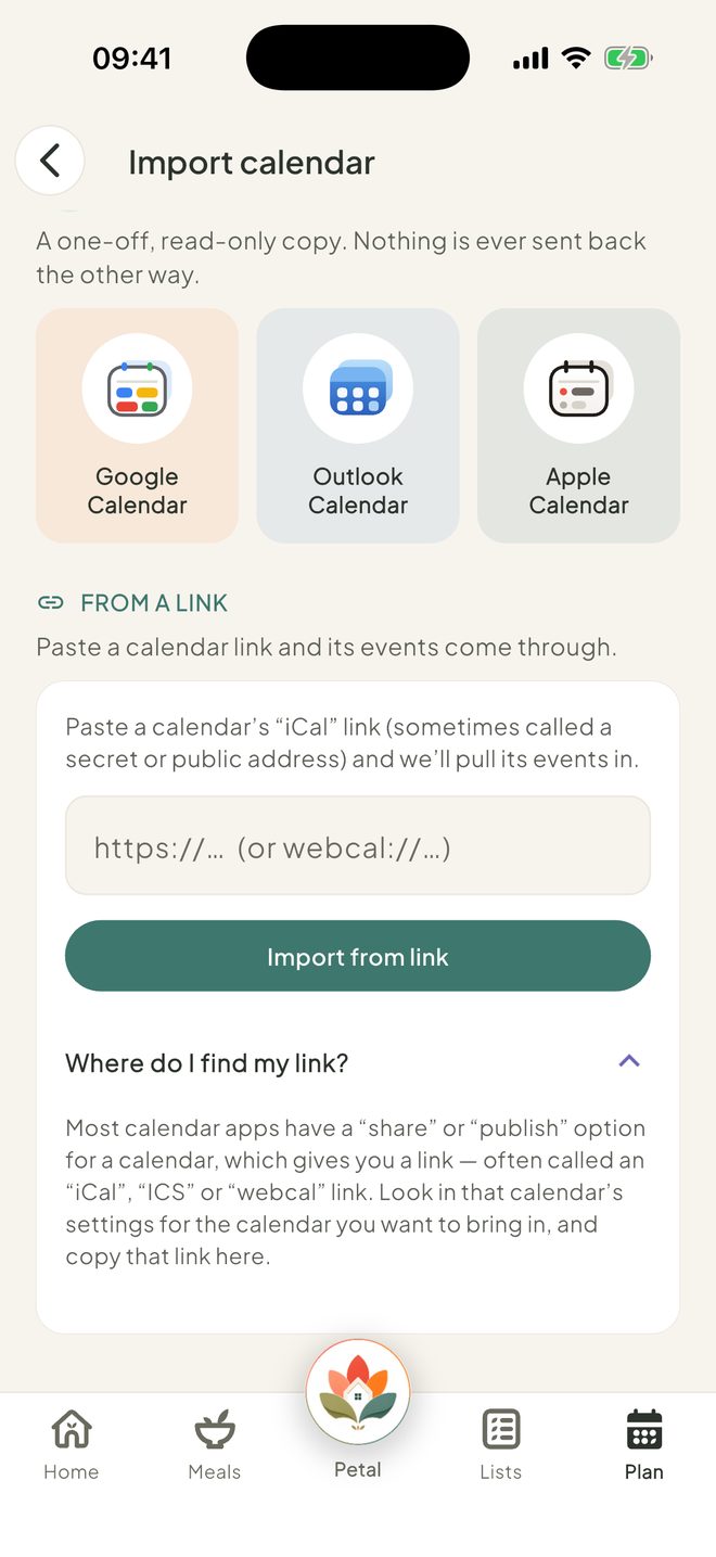 Find the link, in the Petal Home app