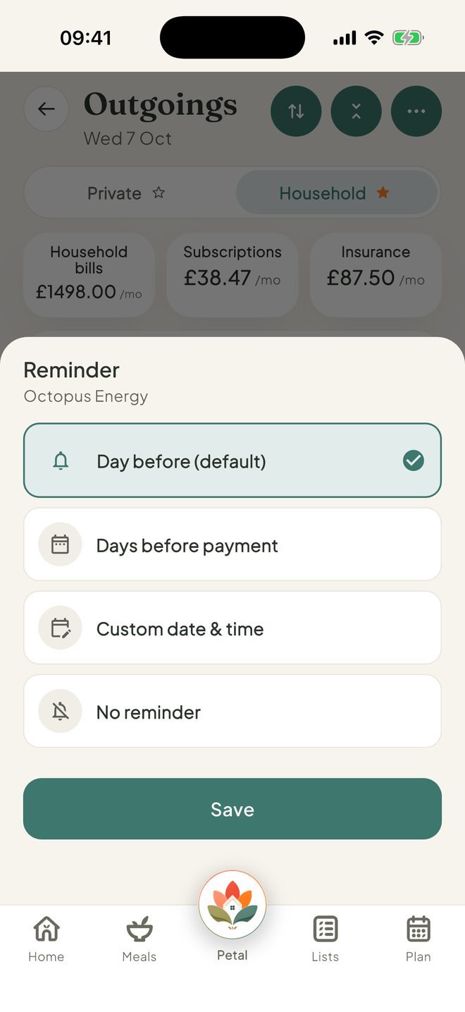 Get reminders, in the Petal Home app