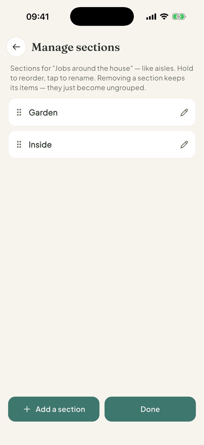 Split a list into sections, in the Petal Home app