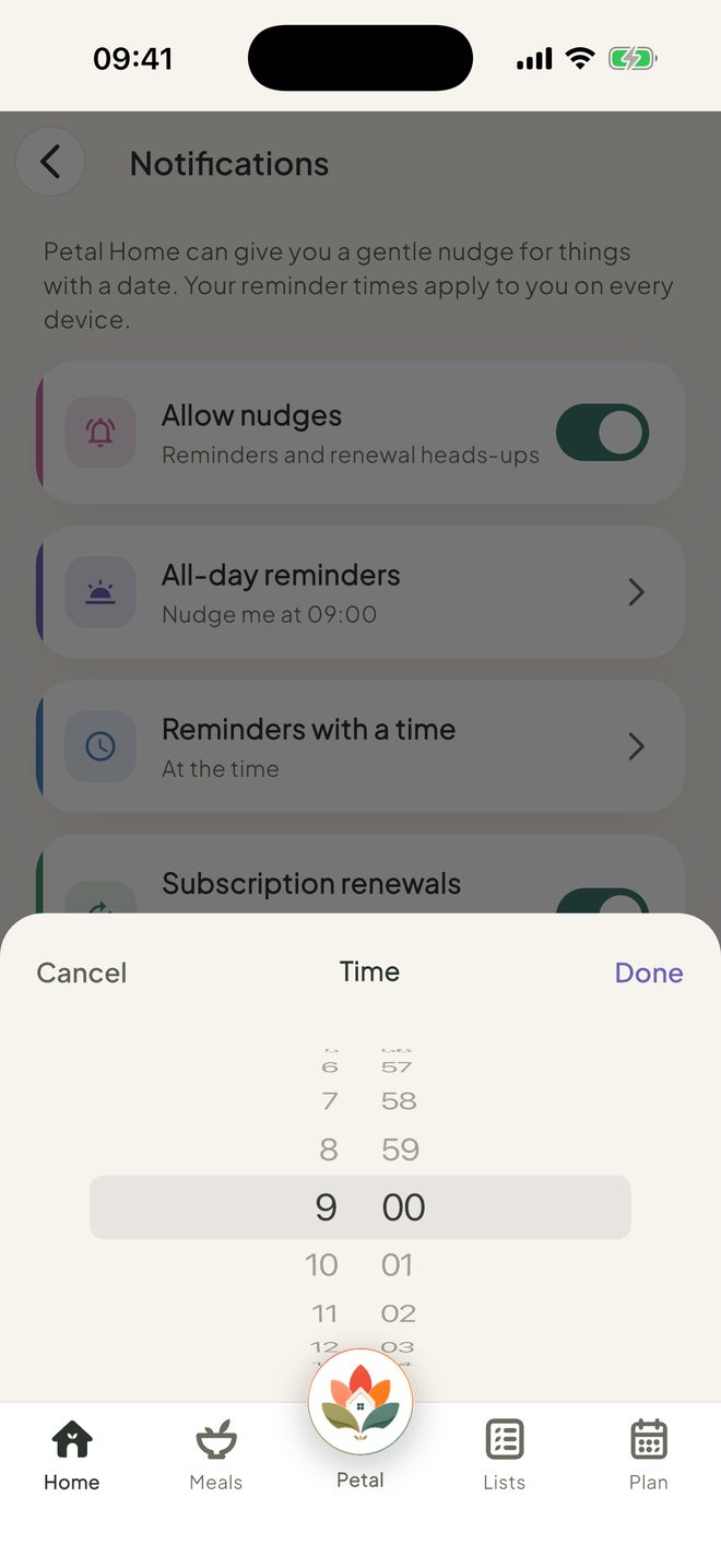 Choose your times, in the Petal Home app