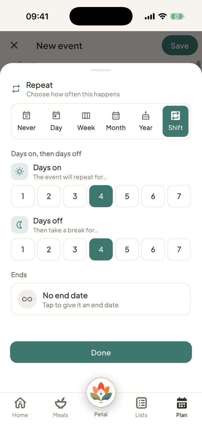 Set your days on and off, in the Petal Home app