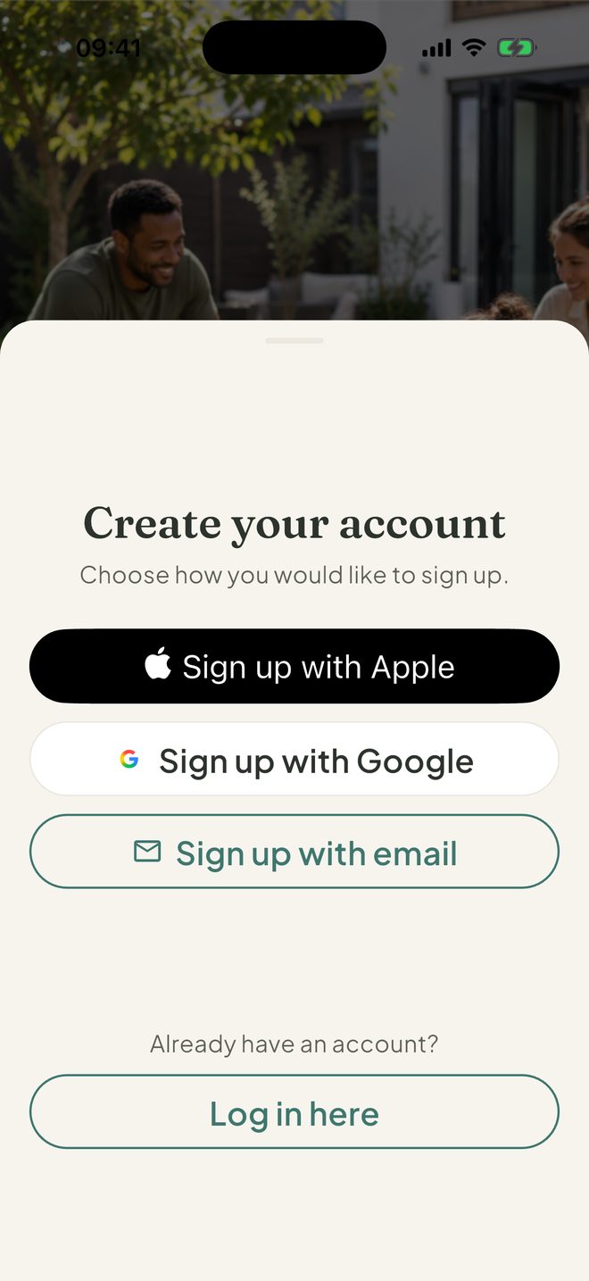 Choose how to sign up, in the Petal Home app