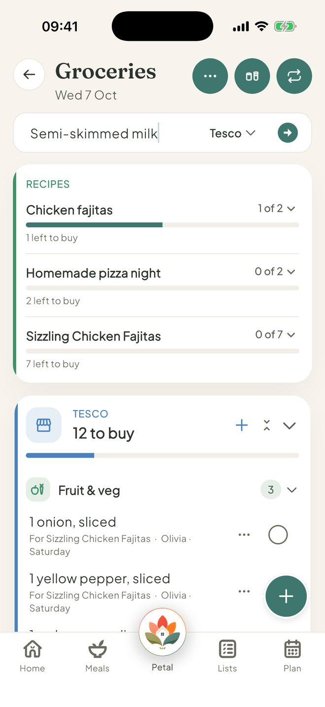 Add things as you think of them, in the Petal Home app