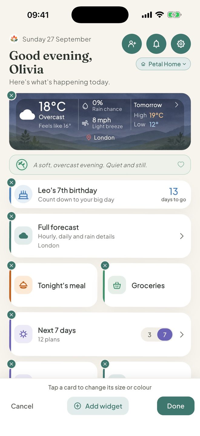 Press and hold on Home, in the Petal Home app