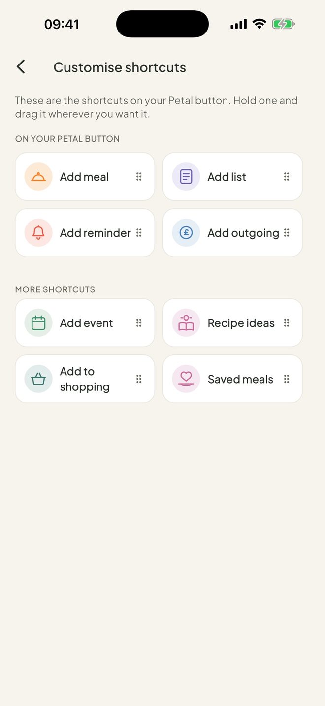 Choose your shortcuts, in the Petal Home app