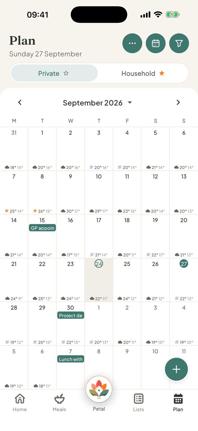 Two tabs at the top, in the Petal Home app