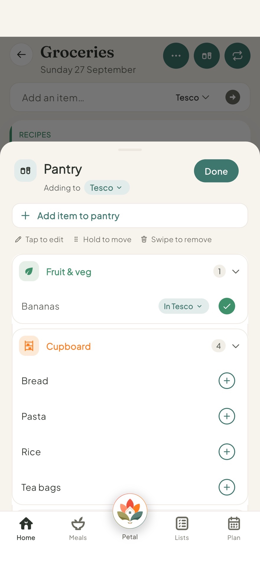 The pantry list in Petal Home