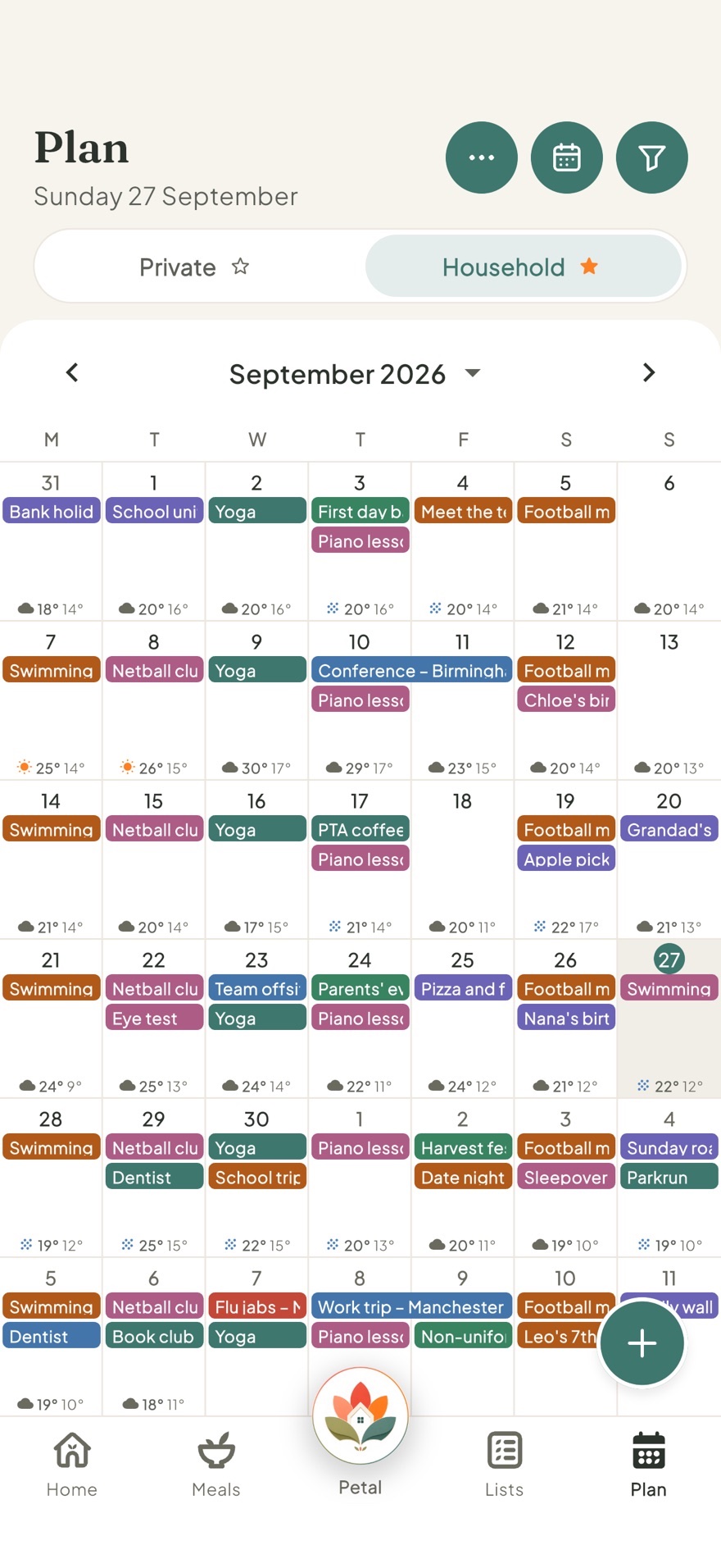 A month of family plans in Petal Home