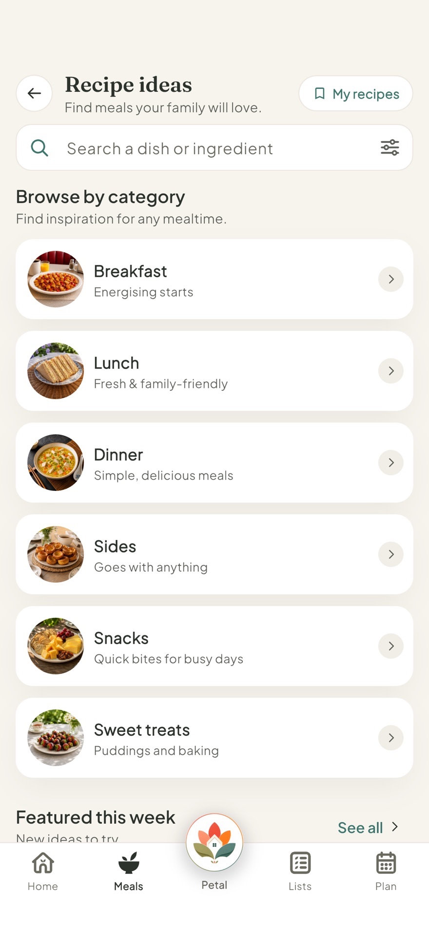 Recipe ideas in Petal Home