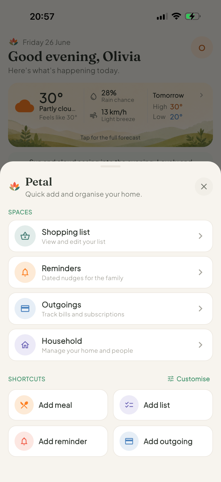 Petal Home quick-add pop-up